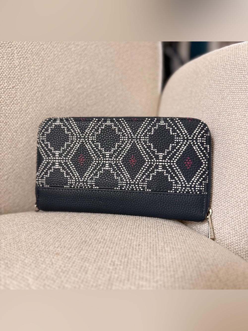 Women's Navy Patterned Zip-Around Wallet